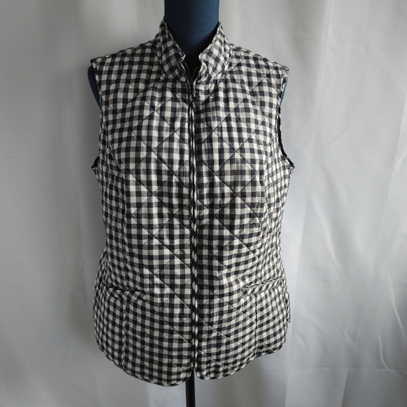 Talbots Woman Navy Blue White Check Vest - Picture 2 of 7